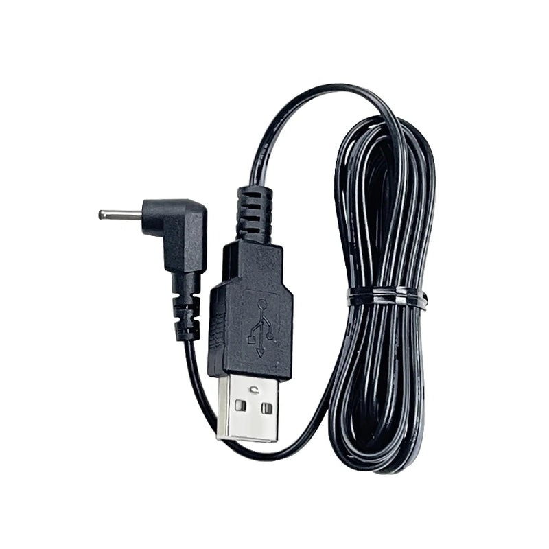 Black USB cable with plug on a white background