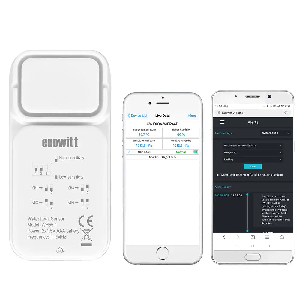 Ecowitt WH55 Wireless Flood Sensor with 90db Alarm_weatherspares_co_uk