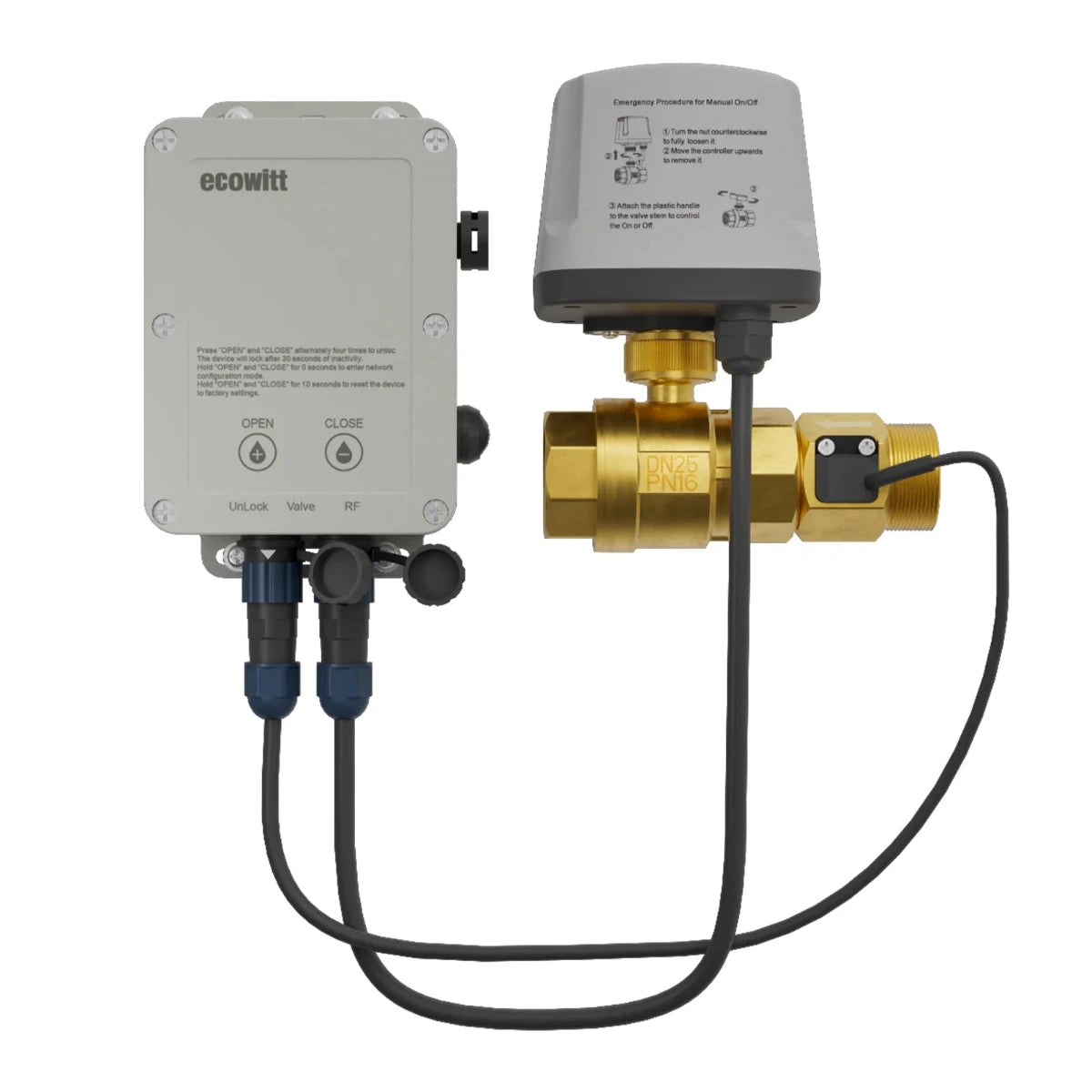 Ecowitt WFC02 Smart Ball Valve Water Timer with Actuator, 1" Motorised Valve & Flow Meter, BSP Threads