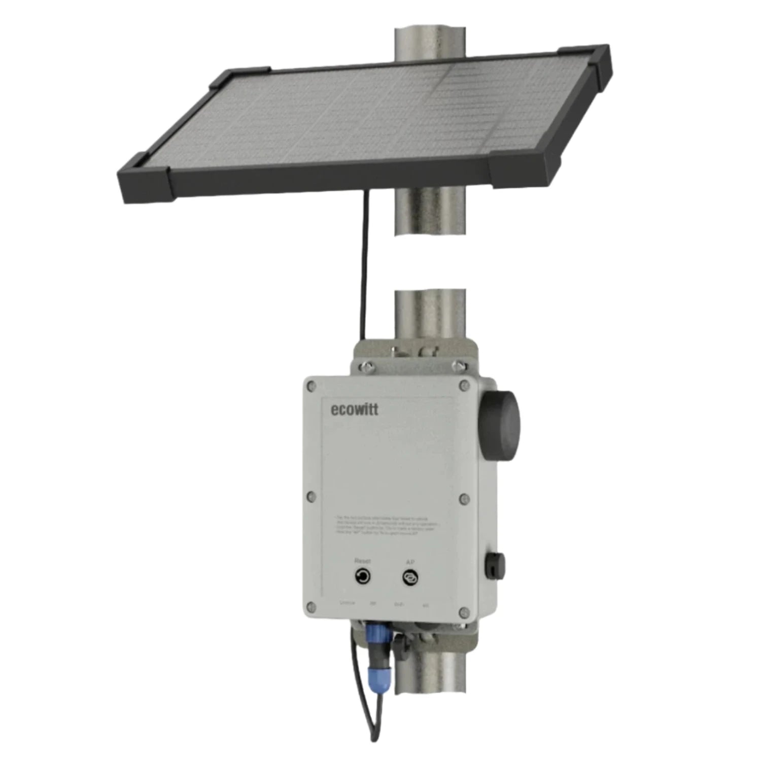 Ecowitt WS6210 4G Mobile Gateway, a device for monitoring micro-climate change with a solar panel on top and various ports and buttons visible on the front panel.